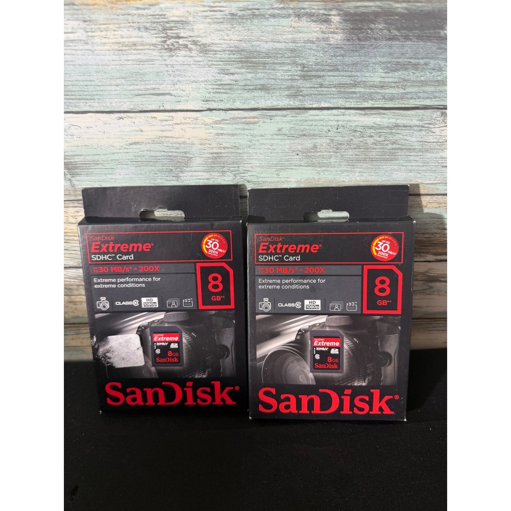 SanDisk Extreme SDHC 8GB Black New 2-Pack 30MB/s Class 10 Memory Cards 200X HD